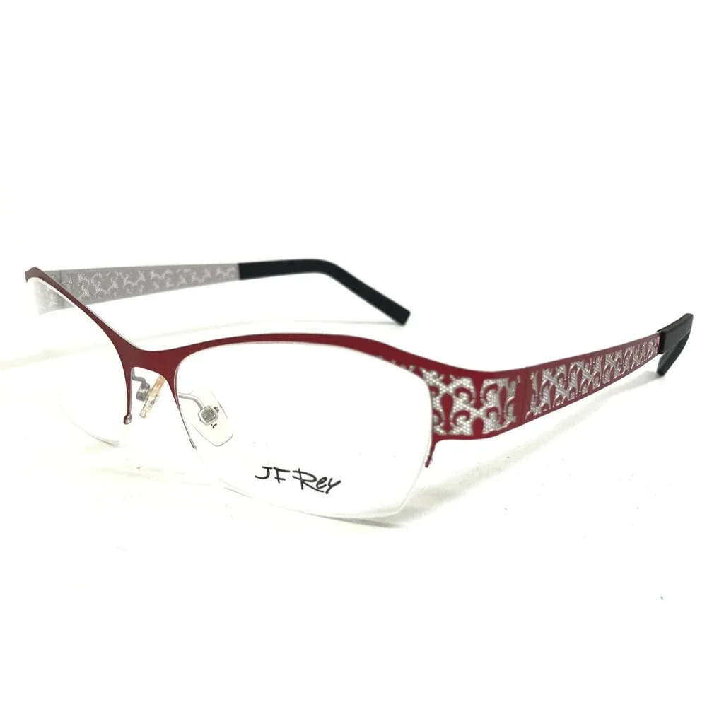 J.F. Rey Eyeglasses Frames JF2558 3010 Red Silver Cat Eye Half Rim 52-16-132